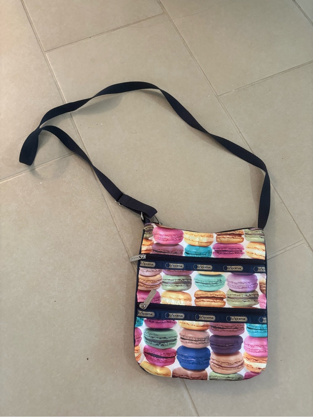 Lesportsac Multicolor Macaron Print Crossbody with Black Strap